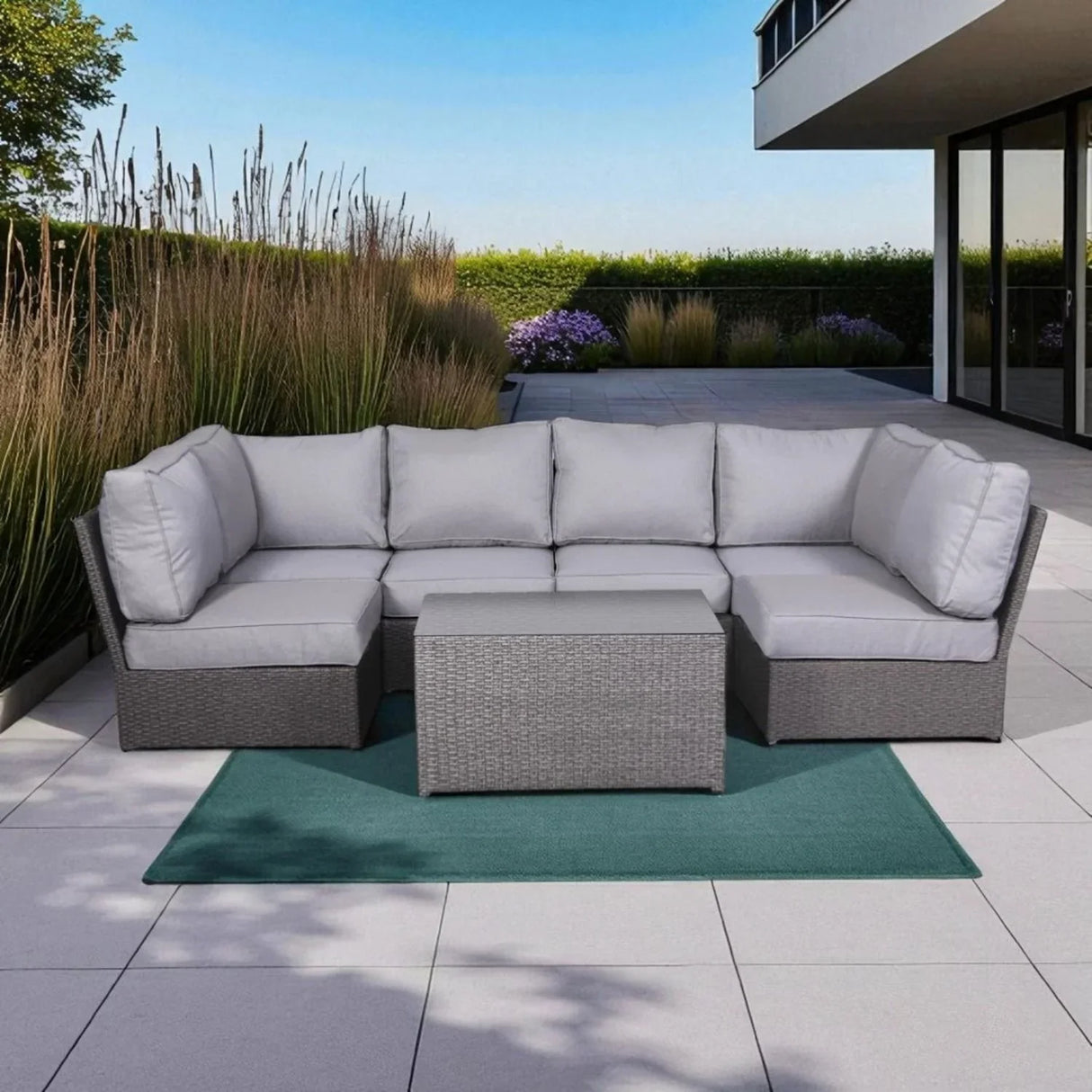 Comfortable Modern Patio Rattan Sectional Set With Cushions - Furniture Home Direct