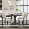 Retro Round Dining Table Set With Curved Trestle Style Table Legs And Upholstered Chairs For Dining Room - Furniture Home Direct
