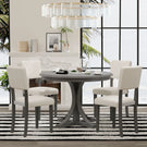 Retro Round Dining Table Set With Curved Trestle Style Table Legs And Upholstered Chairs For Dining Room - Furniture Home Direct