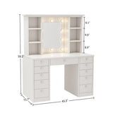 Vanity Desk With LED Lighted Mirror, Makeup Vanity With 11 Drawers, Adjustable Lighting - White - Furniture Home Direct