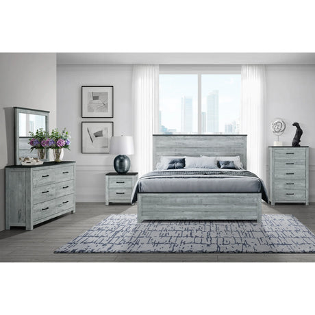 King Bedroom Set Solid Wood MDF Farmhouse Gray Wash - Furniture Home Direct