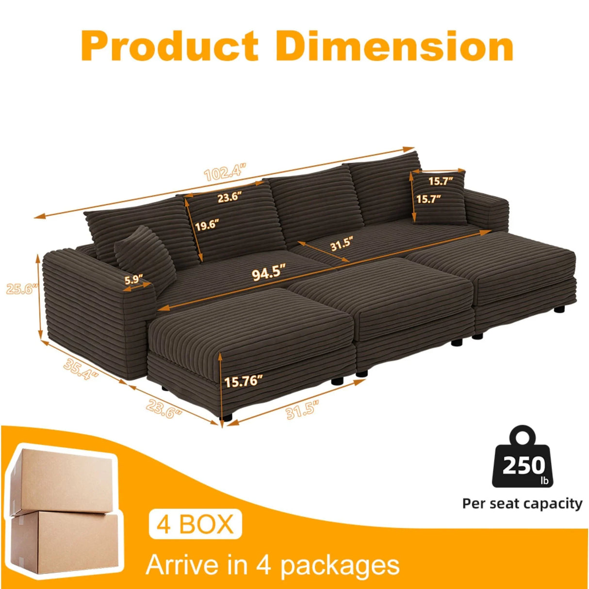 Deep Seat Convertible Sofa With Soft Pillows And Ottomans - Furniture Home Direct