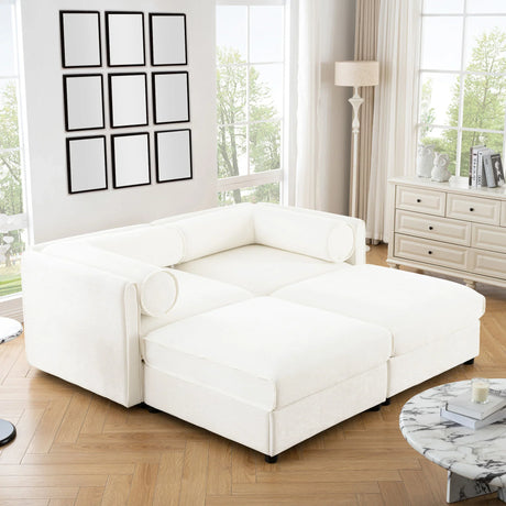 Chenille Loveseat with 2 Ottomans - Furniture Home Direct
