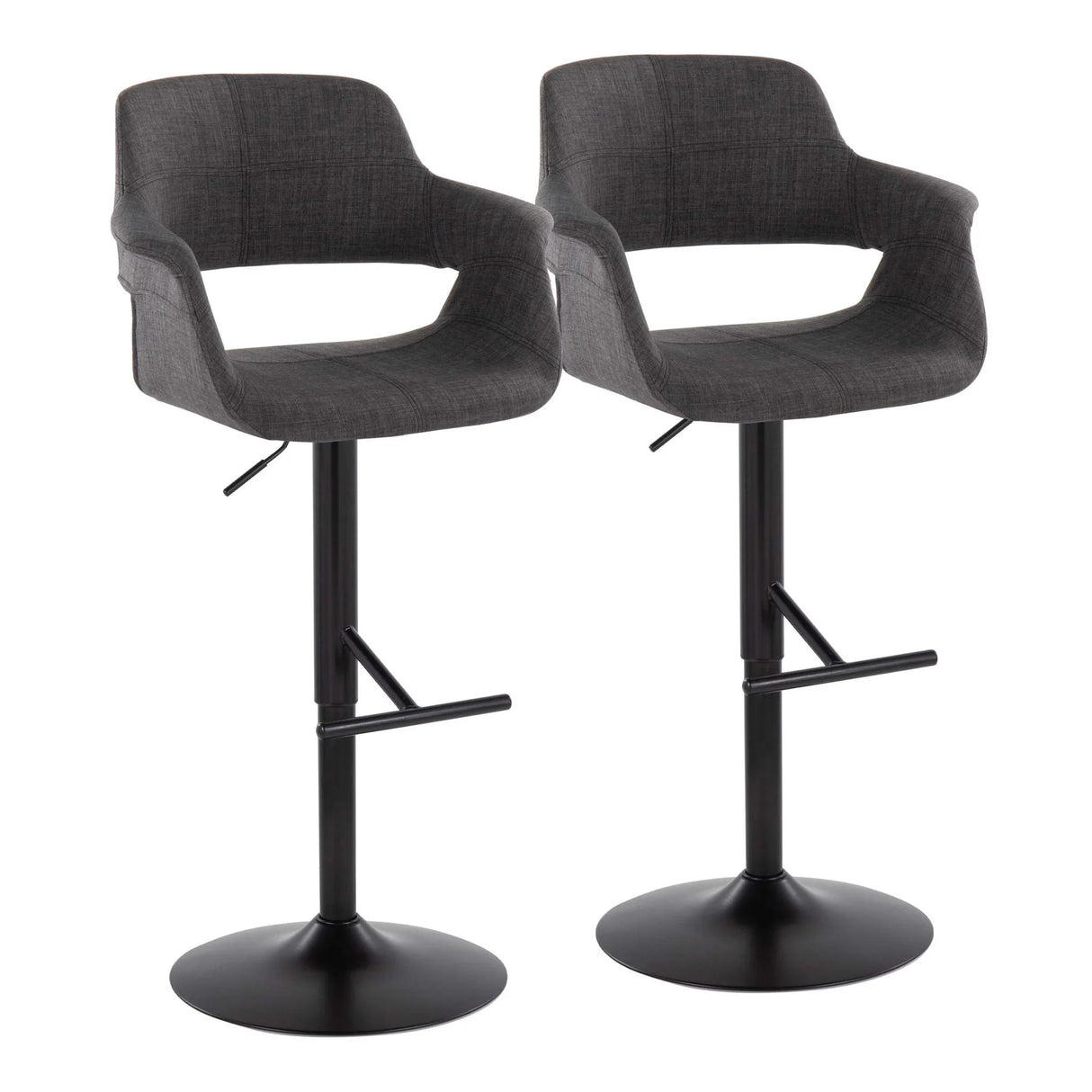 Vintage Flair - Mid Century Modern Adjustable Barstool With Straight T Footrest (Set of 2) - Furniture Home Direct