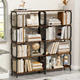5 Tier Industrial Bookshelf, Tall Bookcase With Open Design, Vintage Storage Organizer - Furniture Home Direct