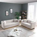 Contemporary Vertical Channel Tufted Velvet Sofa Loveseat Upholstered 2 Pieces Set With 4 Pillows - Furniture Home Direct