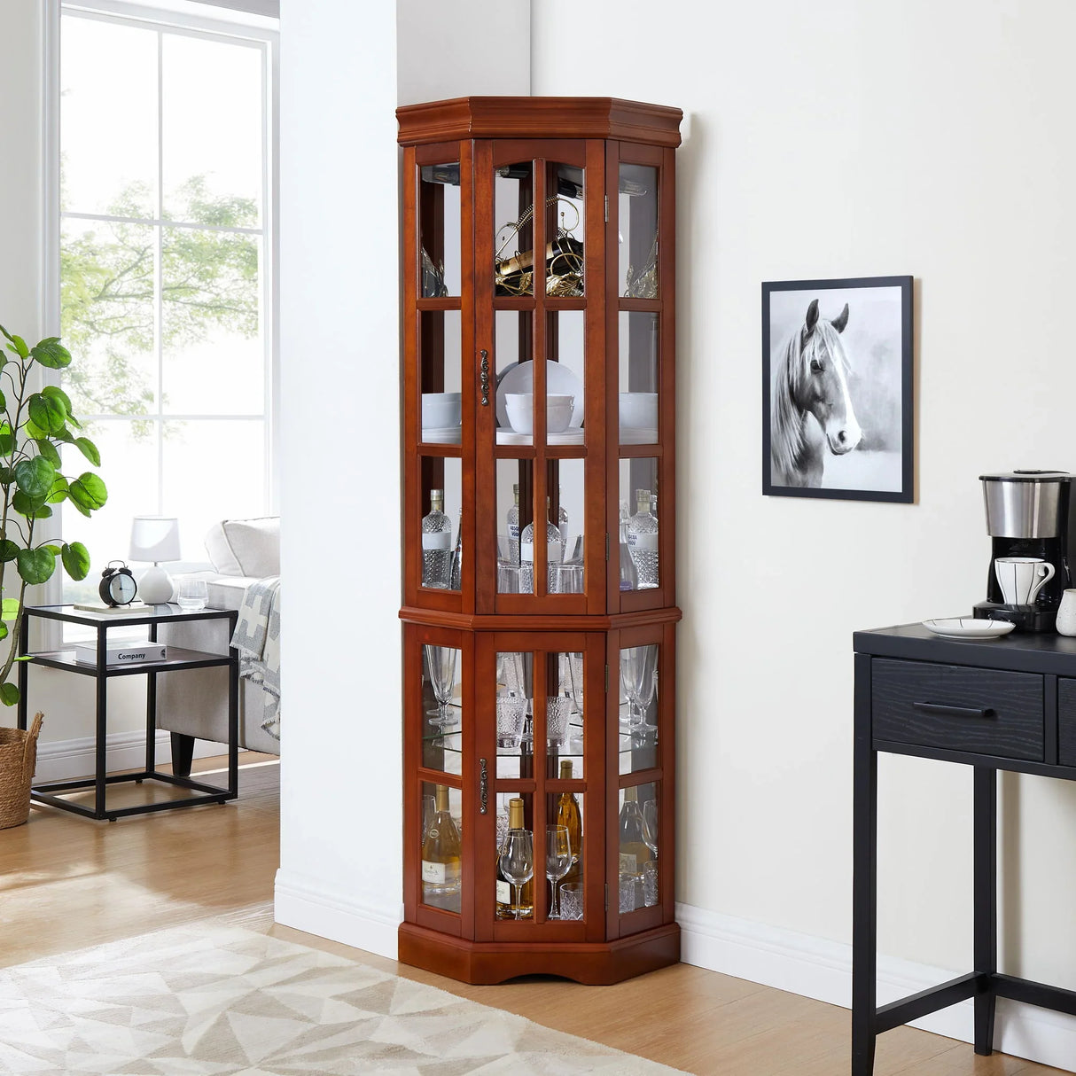 Corner Curio Cabinet With 5 Shelves And Lighting System (E26 Light Bulb Not Included) - Furniture Home Direct