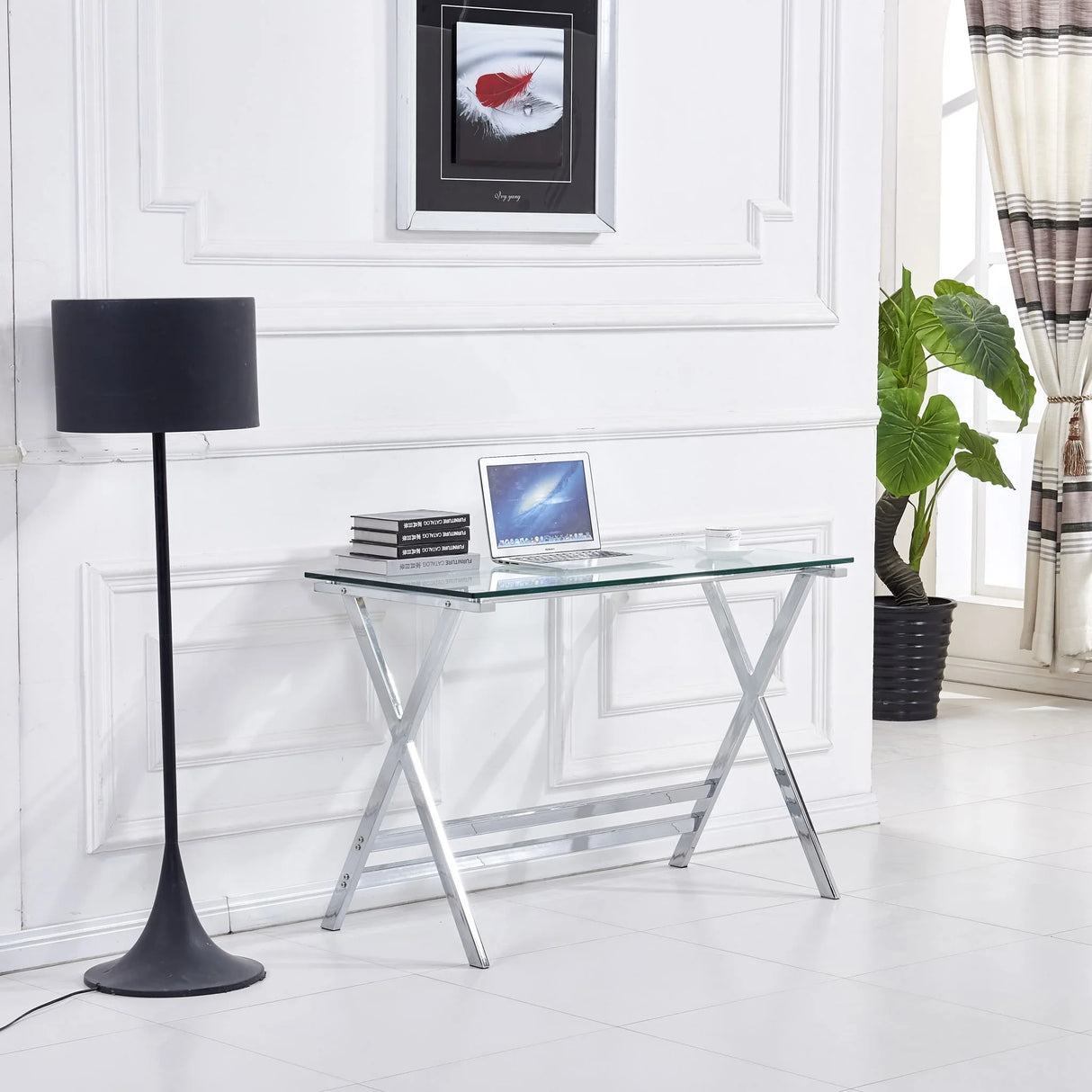 Transparent Glass Computer Desk With Rounded Edges, Tempered Glass Laptop Table - Clear - Furniture Home Direct