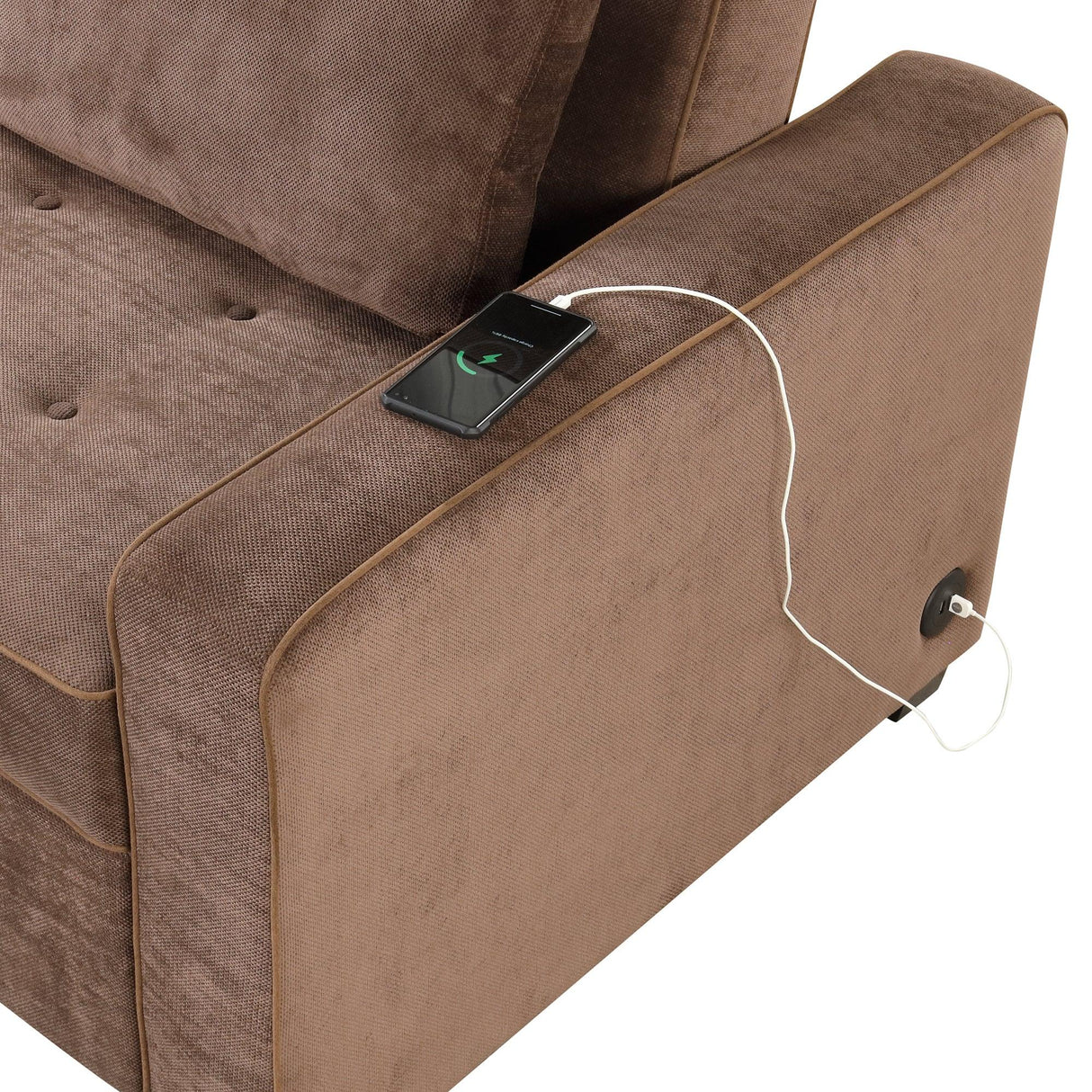 66.5" Upholstered Loveseat With Pull Out Bed, Two Throw Pillows, Dual USB Charging Port and Adjustable Backrest - Brown - Furniture Home Direct