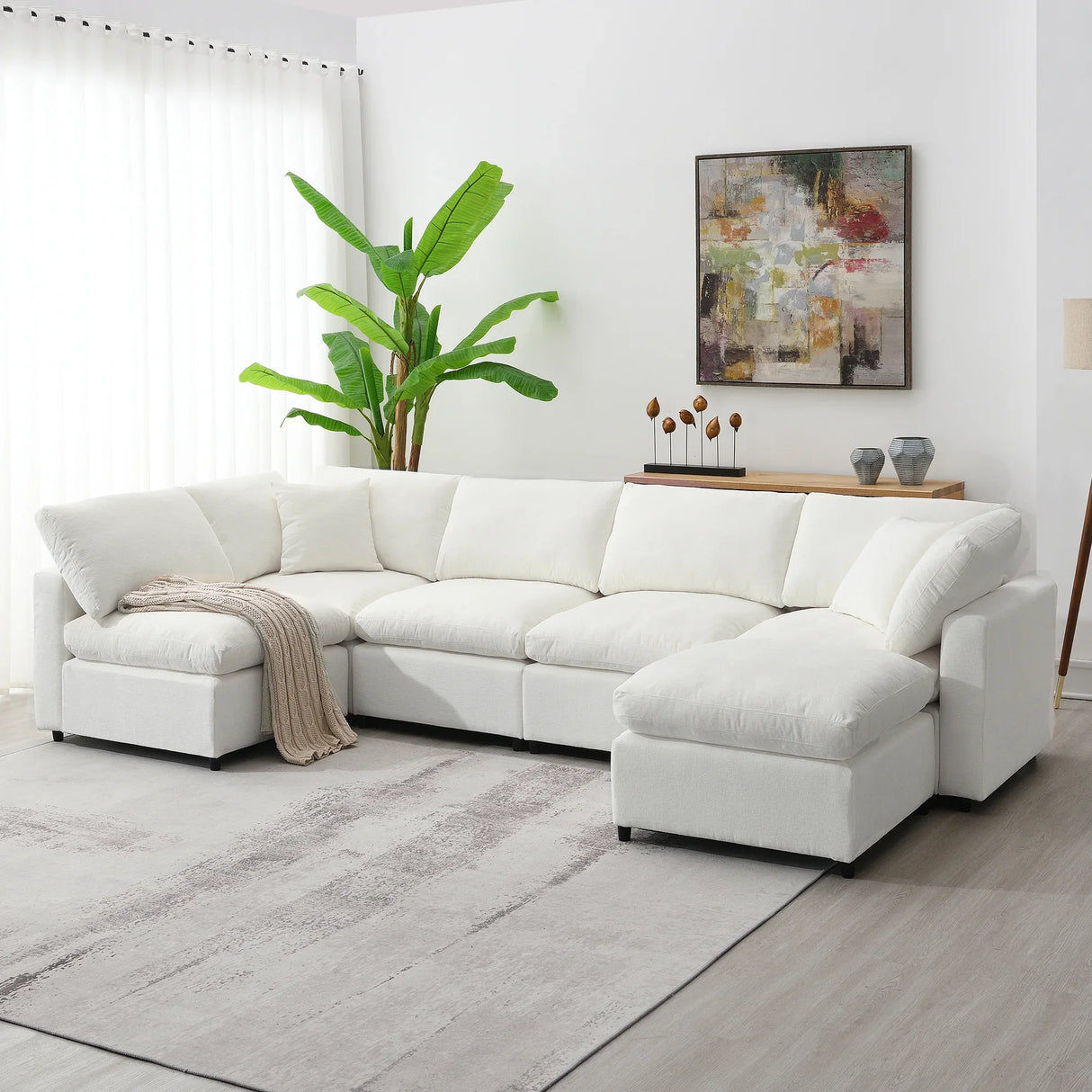 Modular Sectional Sofa With L Shaped Spacious Layout Beige - Furniture Home Direct