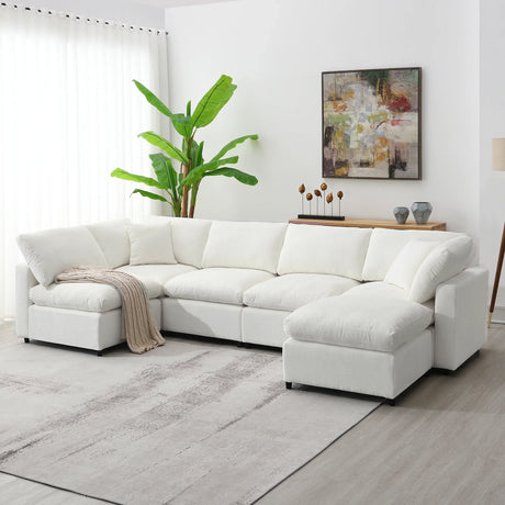 Modular Sectional Sofa With L Shaped Spacious Layout Beige - Furniture Home Direct