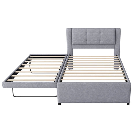 Upholstery Platform Bed With Trundle,Trundle Can Be Flat Or Erected - Furniture Home Direct