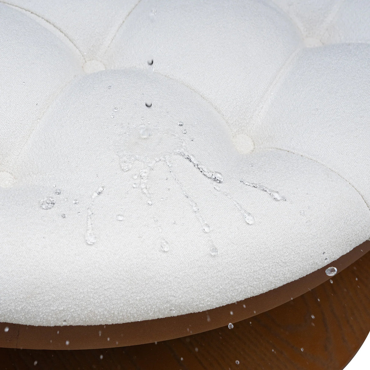 Round Ottoman Coffee Table with Upholstered Top Ivory White - Furniture Home Direct