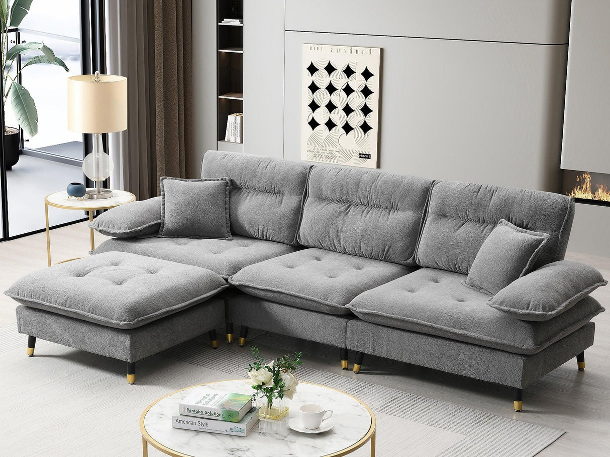 Sectional Sofa Cloud Chenille L Shape With Ottoman Gray - Furniture Home Direct