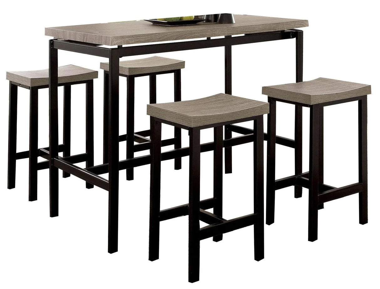 Counter Height Dining Set Four Stools Two Tone Black Beige - Furniture Home Direct