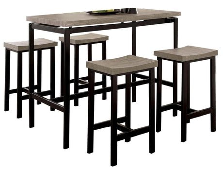 Counter Height Dining Set Four Stools Two Tone Black Beige - Furniture Home Direct