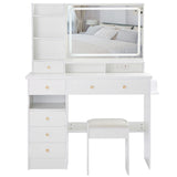 Vanity Desk Set With Cushioned Stool And Large Mirror White - Furniture Home Direct