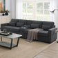 Upholstered Sofa With Console, 2 Cupholders And 2 USB Ports Wired Or Wirelessly Charged, Modern Linen Fabric Couches With 4 Pillows For Living Room, Apartment (4-Seat) - Furniture Home Direct