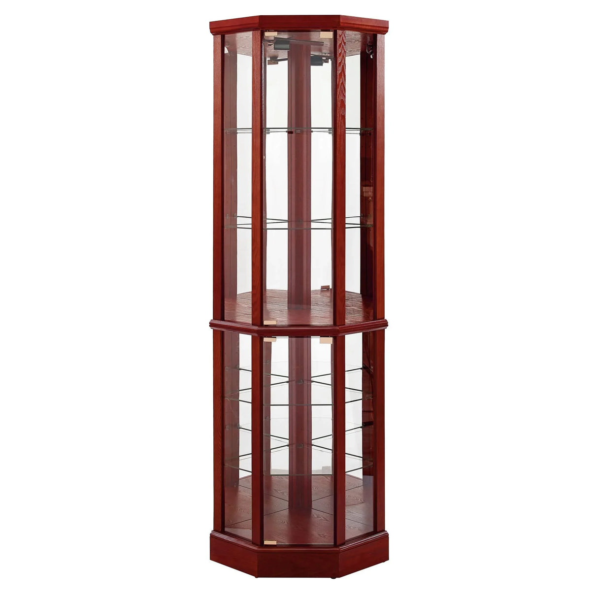 6 Shelf Lighted Corner Curio Cabinet With Adjustable Tempered Glass Shelves And Mirror Back (E26 Light Bulb Not Included) - Furniture Home Direct