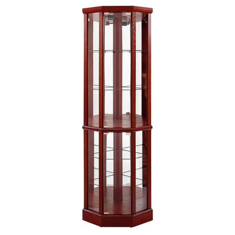 6 Shelf Lighted Corner Curio Cabinet With Adjustable Tempered Glass Shelves And Mirror Back (E26 Light Bulb Not Included) - Furniture Home Direct