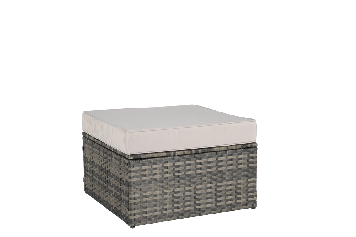 Wicker Outdoor Sectional Set with Curved Ottoman & Glass Top Table - Furniture Home Direct