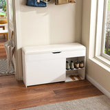 Modern Design Entryway Bench With Adjustable 3 Tier Flip-Up Drawers And Hidden Cabinet - White - Furniture Home Direct