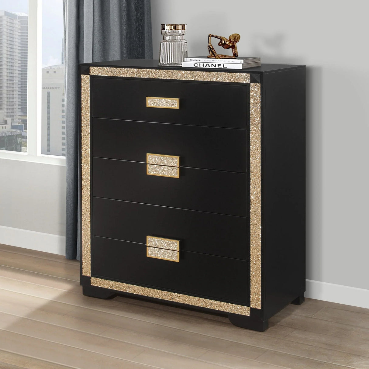 Lively - Chest With Glitter Detail And Thick Bar Handle Hardware - Black - Furniture Home Direct
