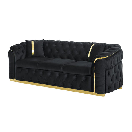 Button Tufted Couch With 2 Pillows, 3 Seater Luxury Chesterfield Sofa - Furniture Home Direct