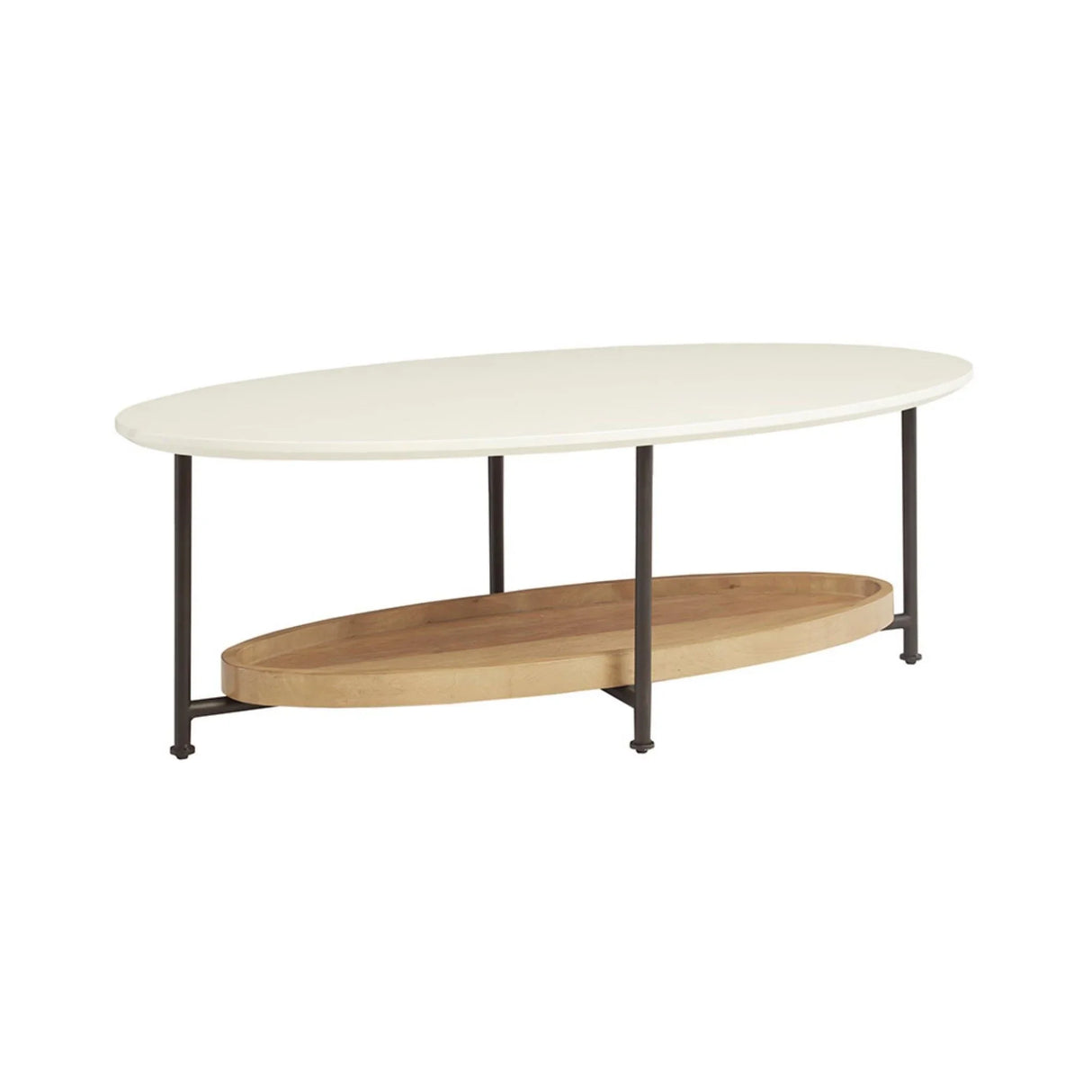 Oval Coffee Table With Metal Legs - White / Natural - Furniture Home Direct