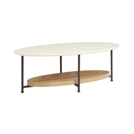 Oval Coffee Table With Metal Legs - White / Natural - Furniture Home Direct