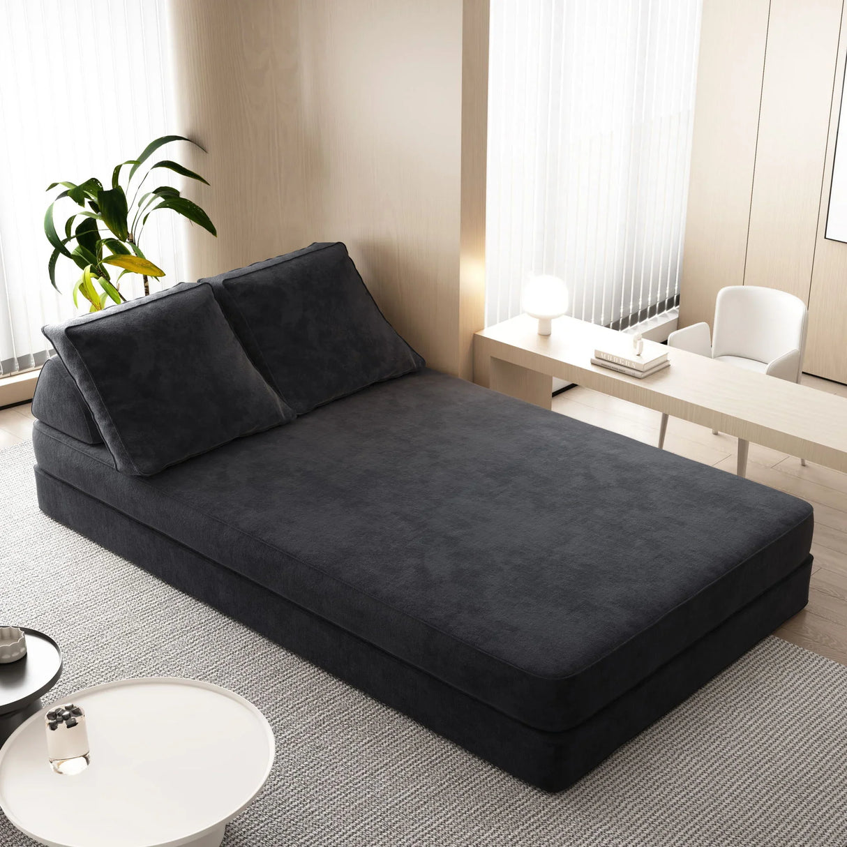 Multifunctional Convertible Sofa Bed With 2 Tumbler Backrests And 2 Pillows, Deep Seat Couch - Furniture Home Direct
