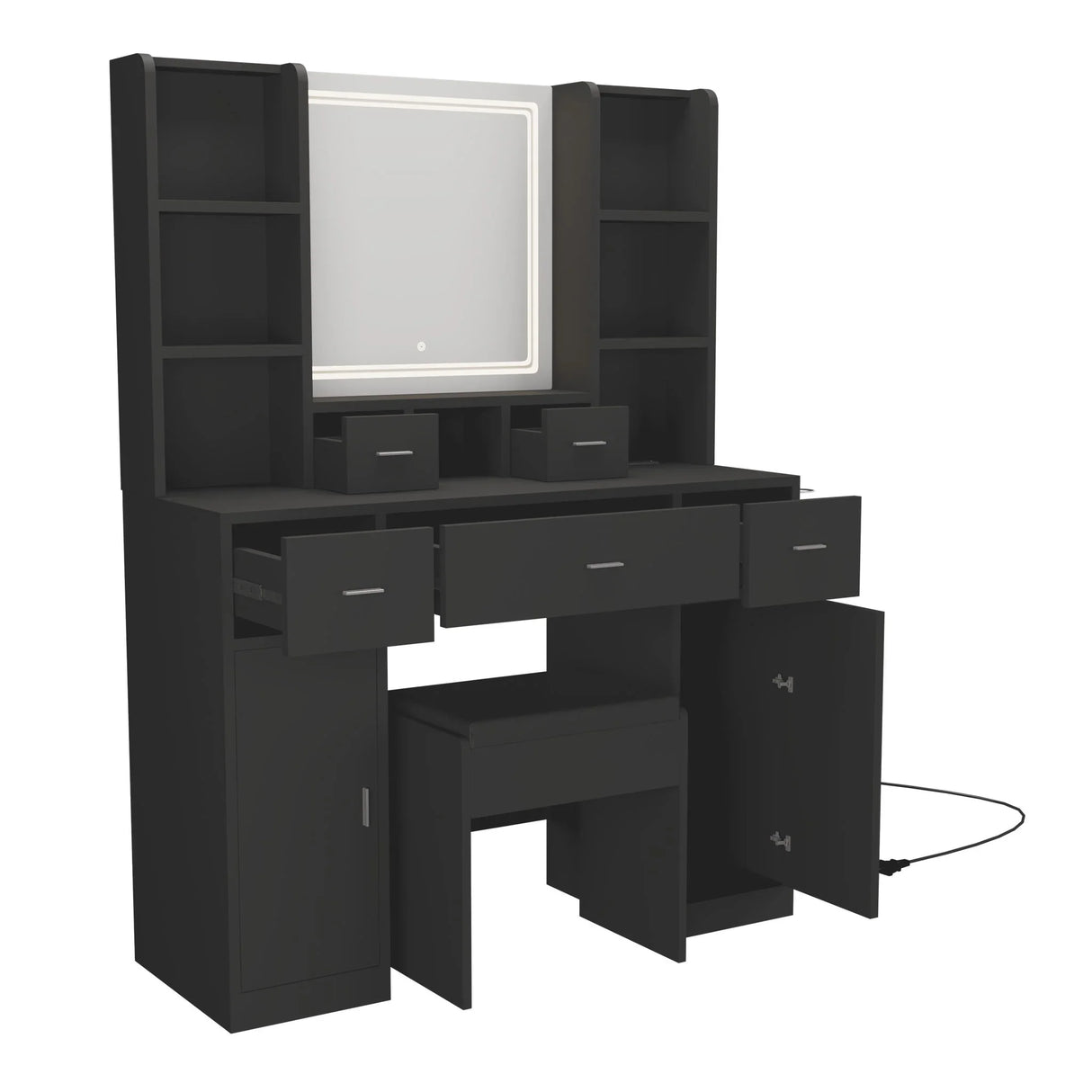 Newly Designed Smart Mirror Dressing Table With Drawers And Storage Cabinet, Dressing Table With Dressing Pad For Bedroom - Black - Furniture Home Direct