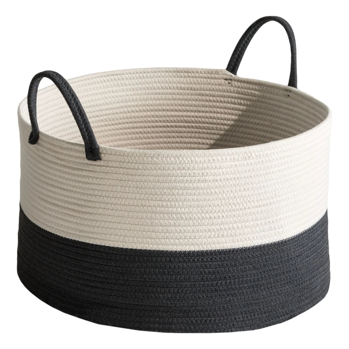 Cotton Round Laundry And Storage Basket With Sturdy Handles - Gray / White - Furniture Home Direct