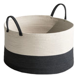 Cotton Round Laundry And Storage Basket With Sturdy Handles - Gray / White - Furniture Home Direct