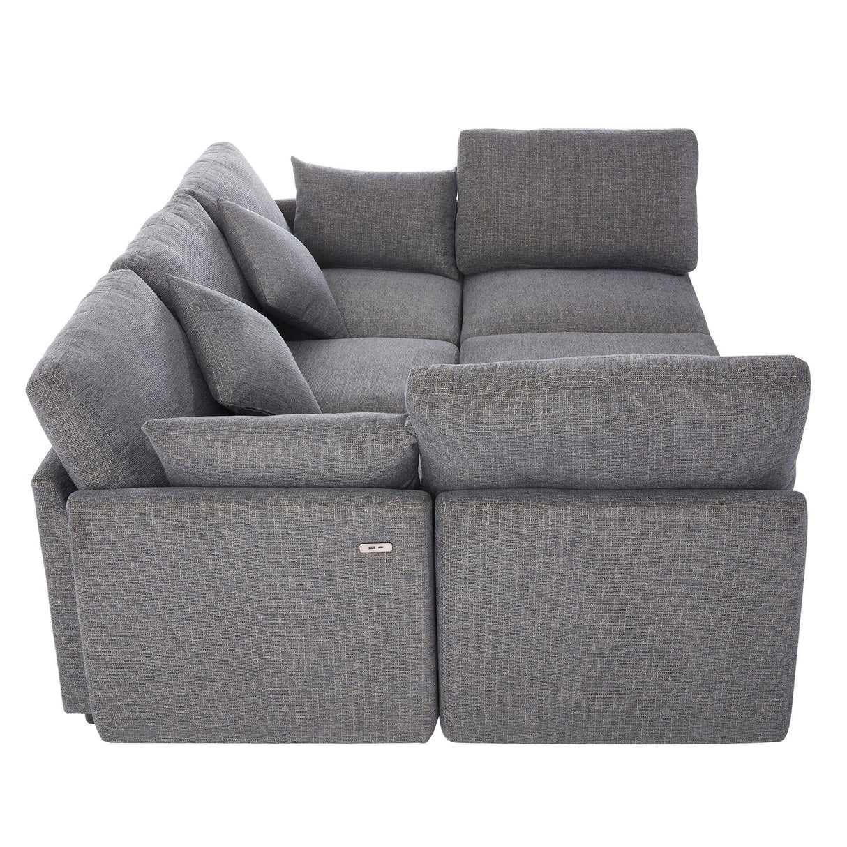 Sectional Sofa, Modular With USB Ports And Ottoman, Grey - Furniture Home Direct
