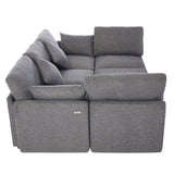 Sectional Sofa, Modular With USB Ports And Ottoman, Grey - Furniture Home Direct