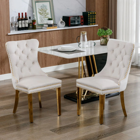 Nikki - Modern, High-End Tufted Solid Wood Contemporary Velvet Upholstered Dining Chair With Golden Stainless Steel Plating Legs, Nailhead Trim (Set of 2) - Furniture Home Direct