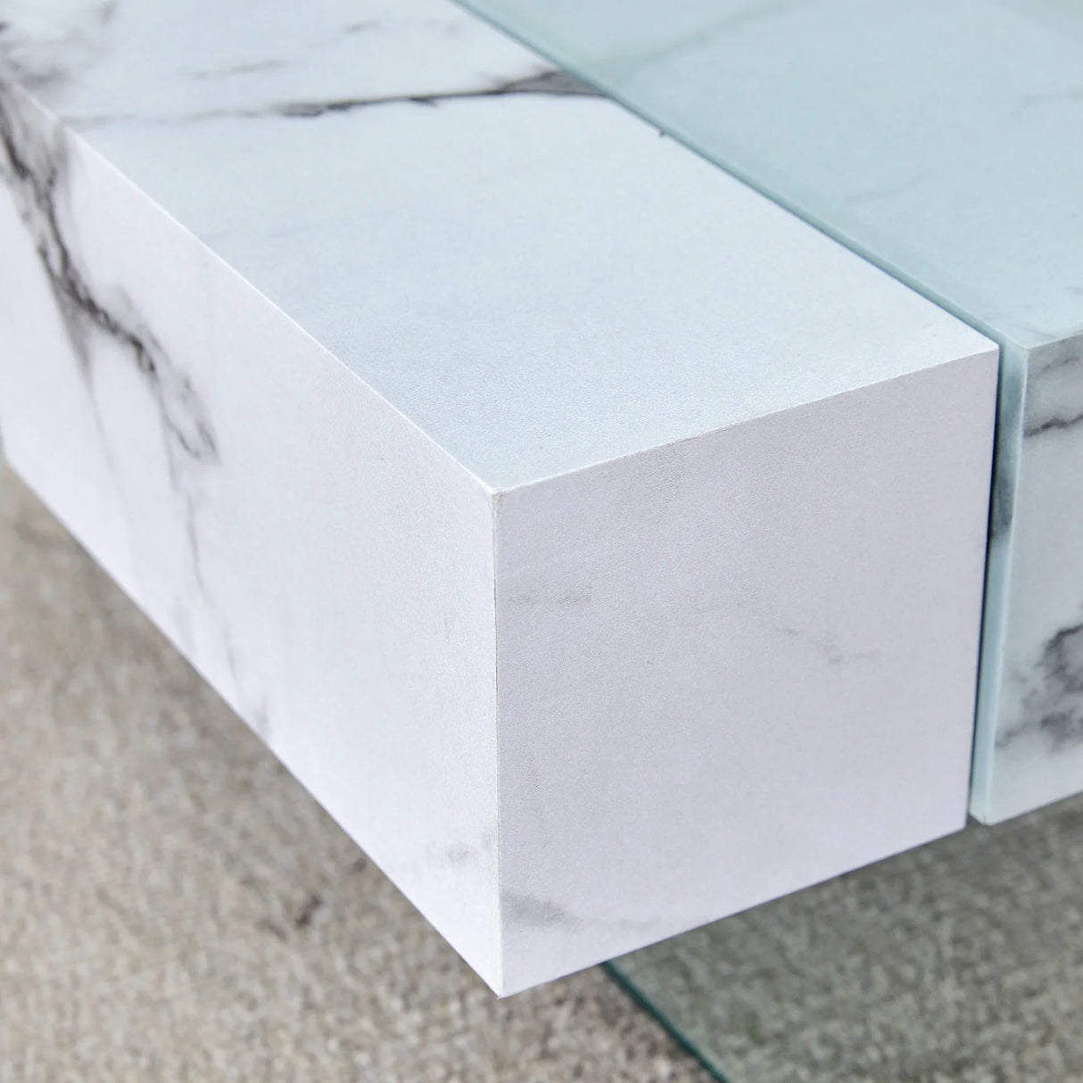 Coffee Table Glass Top Marble Base Modern Style White - Furniture Home Direct