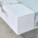 Coffee Table Glass Top Marble Base Modern Style White - Furniture Home Direct