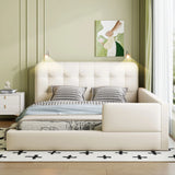 Queen Size Upholstered Platform Bed With 2 Reading Lights - White - Furniture Home Direct