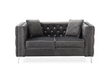 2 Piece Velvet Living Room Set with Sofa and Loveseat and 4 Pillows - Gray - Furniture Home Direct