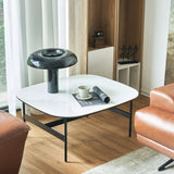 Modern Rectangular Rock Plate Coffee Table Open Space Design Golden Metal Frame Minimalist Living Room Center Table For Lounge Office - Black White - Furniture Home Direct