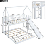 Hearth & Haven - Twin Over Full House Bunk Bed With Slide, Built In Ladder And Full Length Guardrail - White - Furniture Home Direct