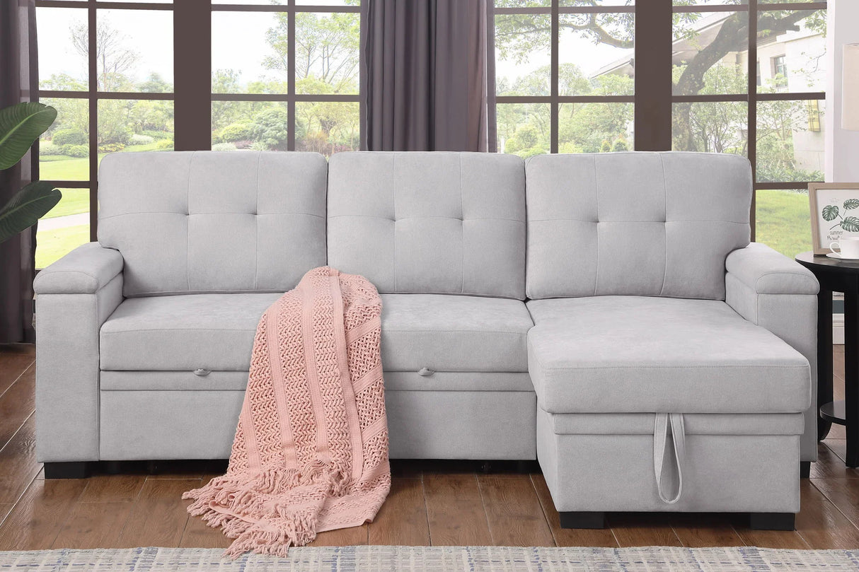 Lucca II - 84.5"W Reversible Sleeper Sectional Sofa with Storage Chaise - Furniture Home Direct