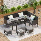 7 Piece Outdoor Furniture Set Waterproof Cushions Glass Table - Furniture Home Direct