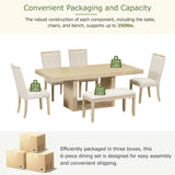 Dining Set Extendable Pedestal Table Bench And Chairs Beige - Furniture Home Direct