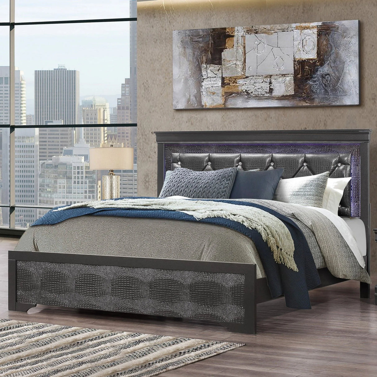 Shaker - Bed With LED Lighting And Crystal Inspired Tufted Headboard - Furniture Home Direct