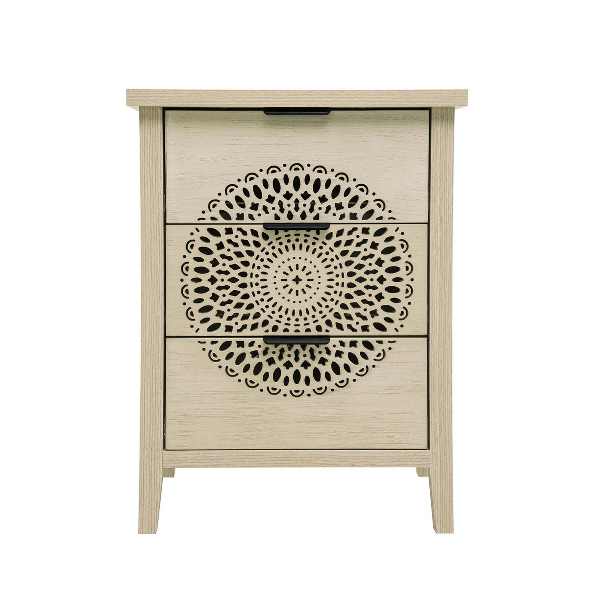 Hollow Carved 3 Drawer Cabinet Dresser Storage Chest With Metal Handles For Living Room Bedroom - Natural - Furniture Home Direct