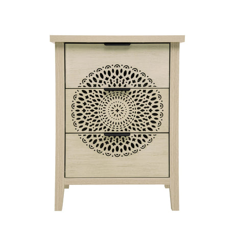 Hollow Carved 3 Drawer Cabinet Dresser Storage Chest With Metal Handles For Living Room Bedroom - Natural - Furniture Home Direct
