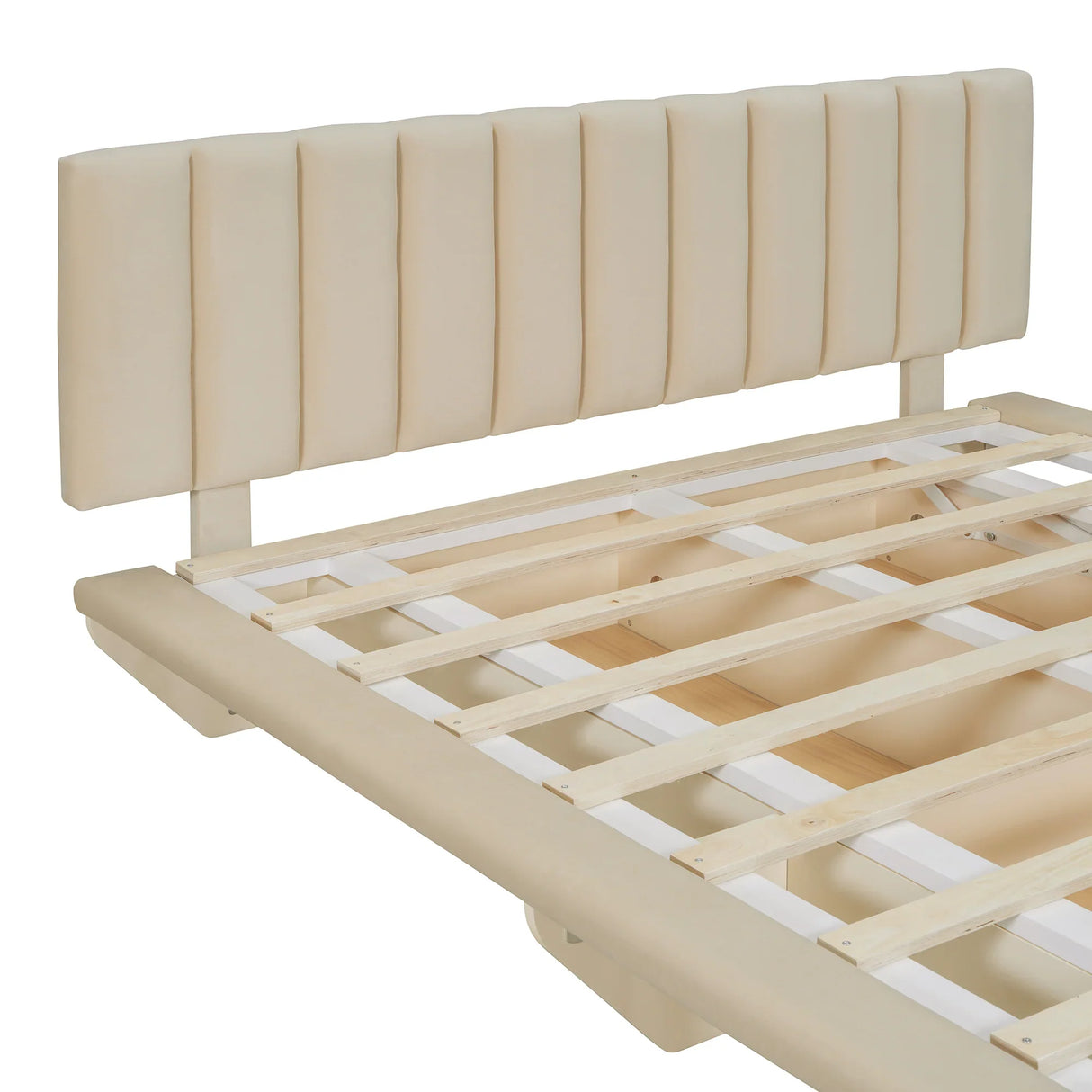 Queen Bed With Upholstered Storage And LED Lighting Beige - Furniture Home Direct